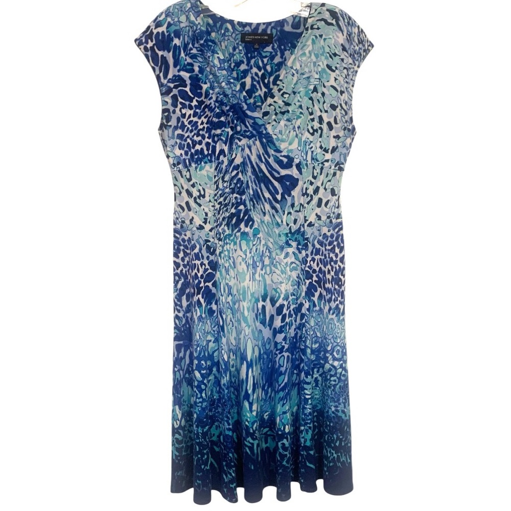 Jones New York Sleeveless V-neck Dress Blue Ombre Print Women’s Size 4
